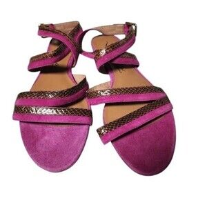 Nina Originals Pink Python Snakeskin Leather Flat Ankle Wrap Sandals Size 11